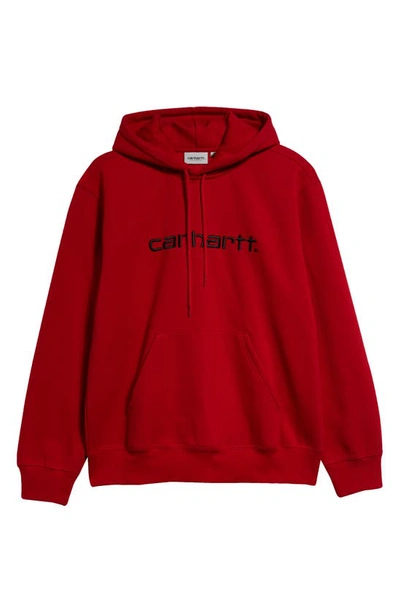 Shop Carhartt Hooded Logo Sweatshirt In Rocket / Black
