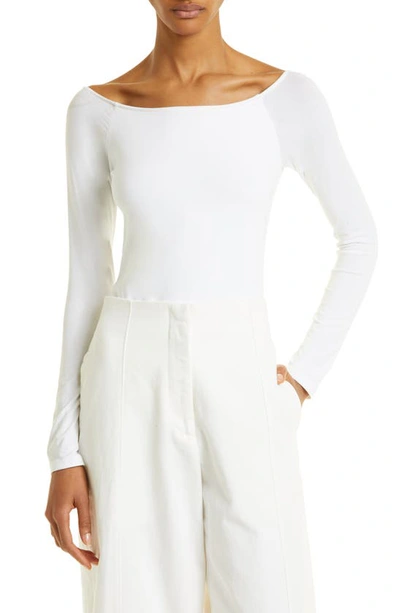 Shop Atm Anthony Thomas Melillo Ballet Neck Long Sleeve Pima Cotton Bodysuit In White