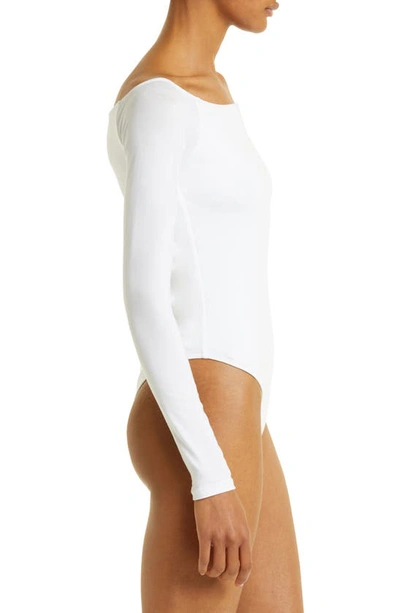 Shop Atm Anthony Thomas Melillo Ballet Neck Long Sleeve Pima Cotton Bodysuit In White