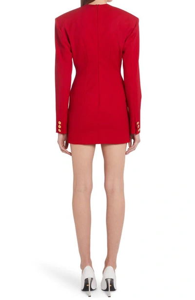 Shop Versace Corset Detail Long Sleeve Virgin Wool Gabardine Minidress In Parade Red