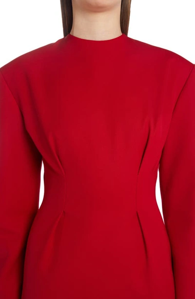 Shop Versace Corset Detail Long Sleeve Virgin Wool Gabardine Minidress In Parade Red