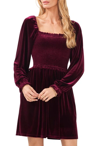 Shop 1.state Smocked Bodice Long Sleeve Velvet Dress In Port