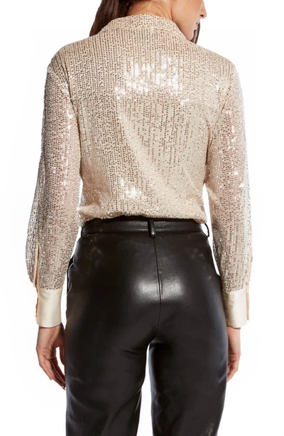 Shop As By Df Camellia Sequin Button-up Blouse In Champagne