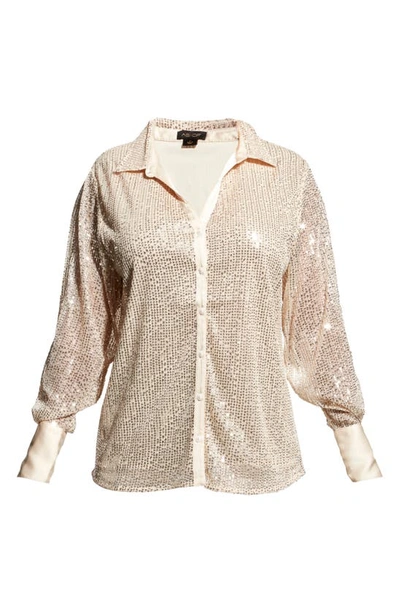 Shop As By Df Camellia Sequin Button-up Blouse In Champagne