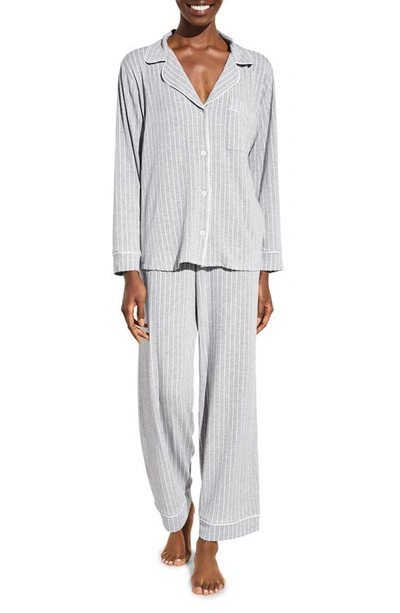 Shop Eberjey Gisele Print Jersey Knit Pajamas In Classic Stripe H.grey/ Ivory