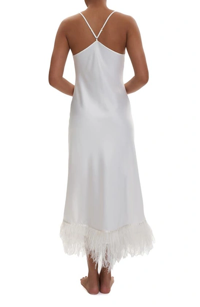 Shop Rya Collection Swan Ostrich Feather Trim Charmeuse Nightgown In Ivory