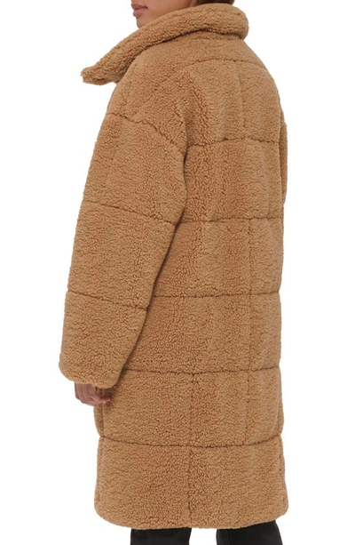 Shop Levi's Quilted Fleece Long Teddy Coat In Chestnut