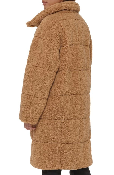 Levi's Quilted Fleece Long Teddy Coat In Chestnut