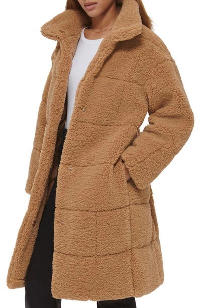Levi's Quilted Fleece Long Teddy Coat In Chestnut