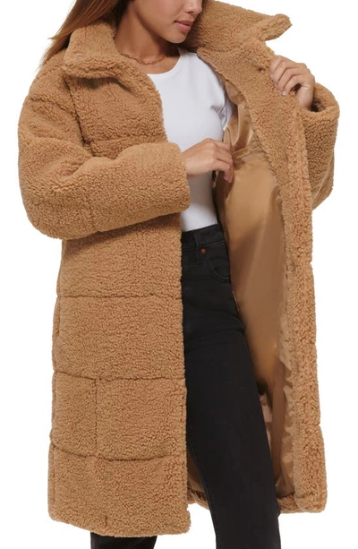 Levi's Quilted Fleece Long Teddy Coat In Chestnut