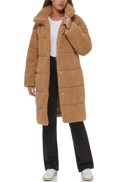 Levi's Quilted Fleece Long Teddy Coat In Chestnut