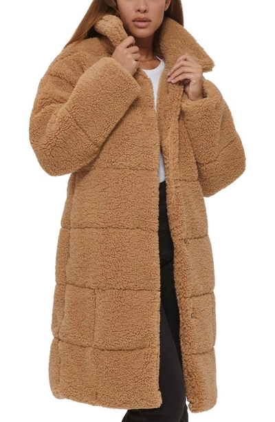 Levi's Quilted Fleece Long Teddy Coat In Chestnut