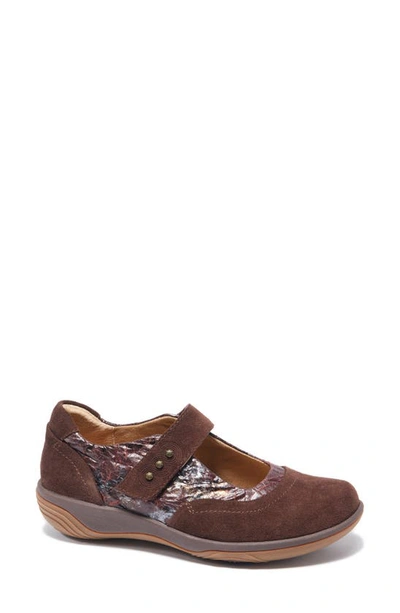 Shop Halsa Footwear Aloe Mary Jane In Dark Brown Suede With Foliage