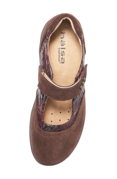 Shop Halsa Footwear Aloe Mary Jane In Dark Brown Suede With Foliage