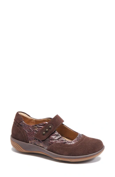 Shop Halsa Footwear Aloe Mary Jane In Dark Brown Suede With Foliage