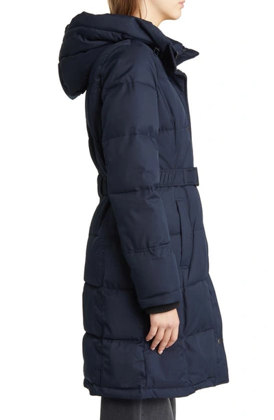 Shop Sam Edelman Belted Longline Puffer Jacket In Navy