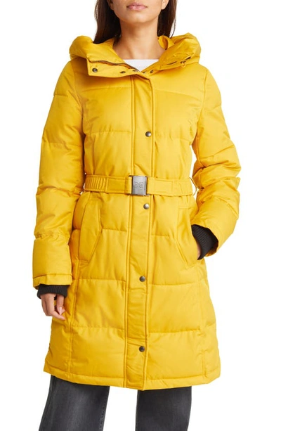 Shop Sam Edelman Belted Longline Puffer Jacket In Yellow
