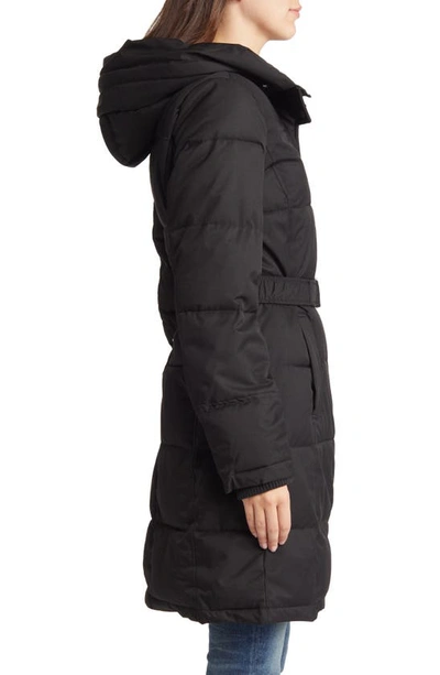 Shop Sam Edelman Belted Longline Puffer Jacket In Black