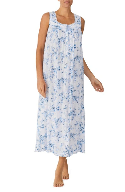Shop Eileen West Floral Print Cotton Ballet Nightgown In White Blue