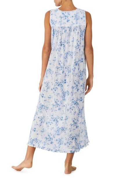 Shop Eileen West Floral Print Cotton Ballet Nightgown In White Blue