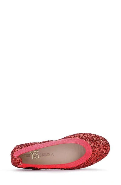 Shop Yosi Samra Kids' Miss Samra Ballet Flat In Ruby Red Chunky Glitter