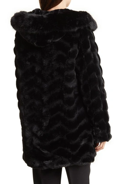 Shop Via Spiga Grooved Faux Fur Hooded Coat In Black