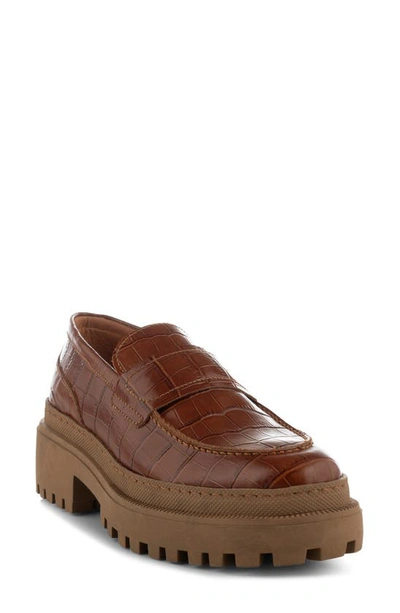Shop Shoe The Bear Iona Croc Embossed Platform Loafer In Chestnut Croc