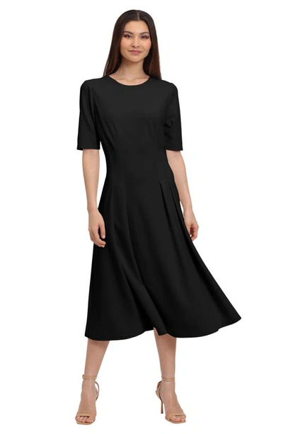 Maggy London Double Pleat A-line Midi Dress In Black
