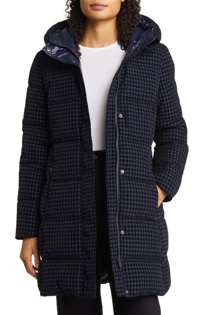 Shop Via Spiga Water Repellent Houndstooth Flocked Puffer Coat In Navy