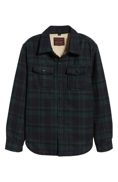 Shop Schott Plaid Wool Blend Shirt Jacket In Hunter Green
