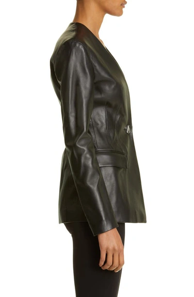 Shop Attico Collarless Leather Blazer In Black