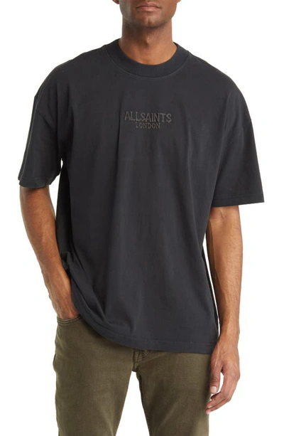 Shop Allsaints Bones Puff Logo Crewneck Cotton T-shirt In Washed Black