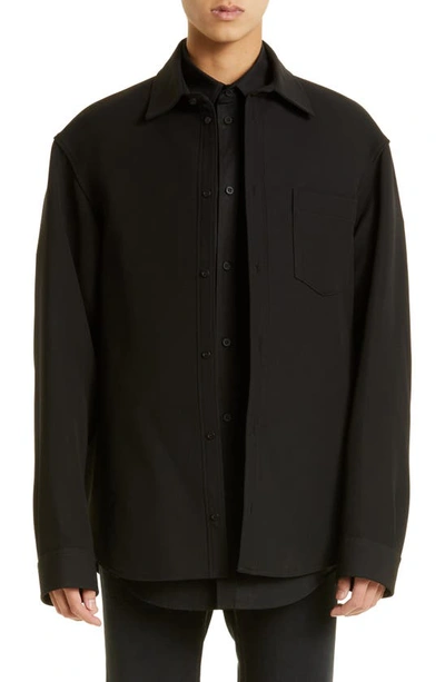 Tailored Wool Blend Shirt Jacket In Black