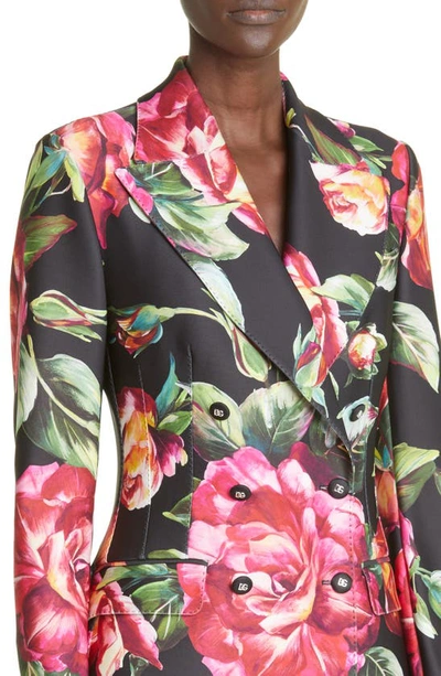 Shop Dolce & Gabbana Floral Print Double Breasted Blazer In Hne10 Rose Rosa Fdo.nero