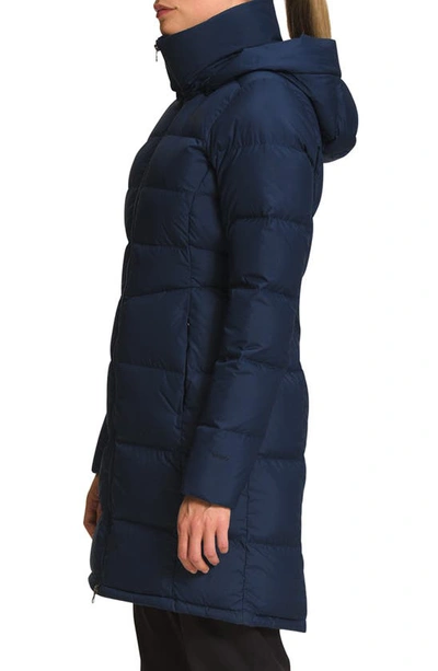 Shop The North Face Metropolis Water Repellent 550 Fill Power Down Hooded Parka In Summit Navy