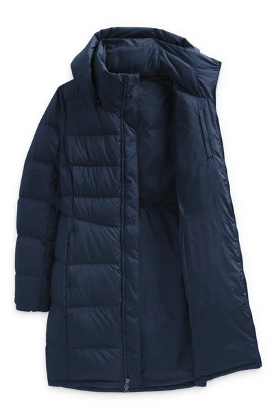 Shop The North Face Metropolis Water Repellent 550 Fill Power Down Hooded Parka In Summit Navy