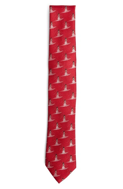 Shop Andrew Marc Kids' Snowman Silk Blend Tie In Red/ White