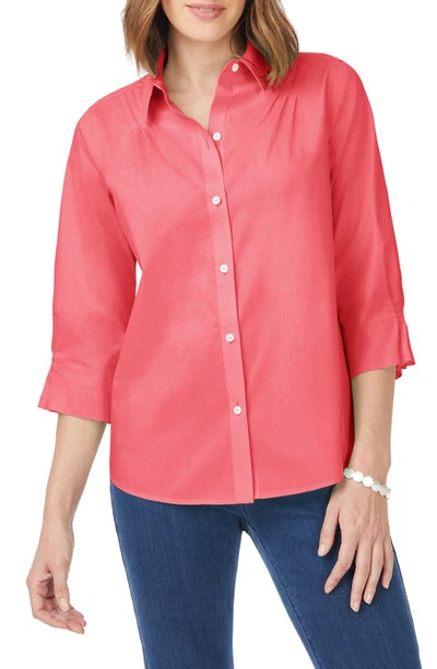 Shop Foxcroft Paulie Button-up Shirt In Coral Sunset