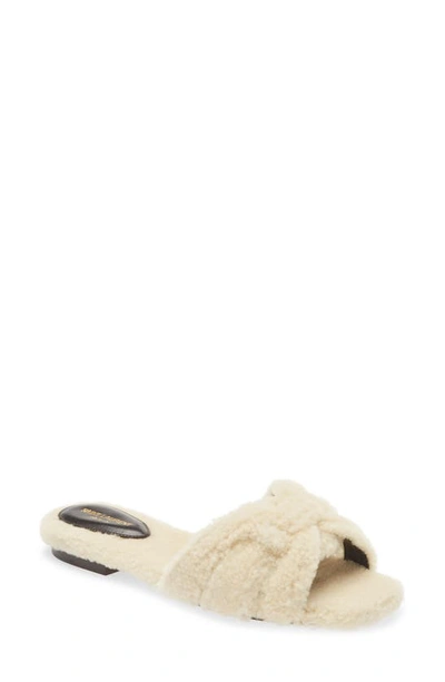 Shop Saint Laurent Tribute Genuine Shearling Slide Sandal In Naturale