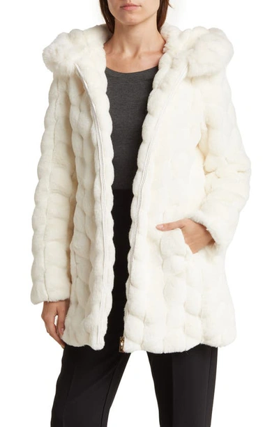 Shop Via Spiga Grooved Faux Fur Hooded Coat In Ivory