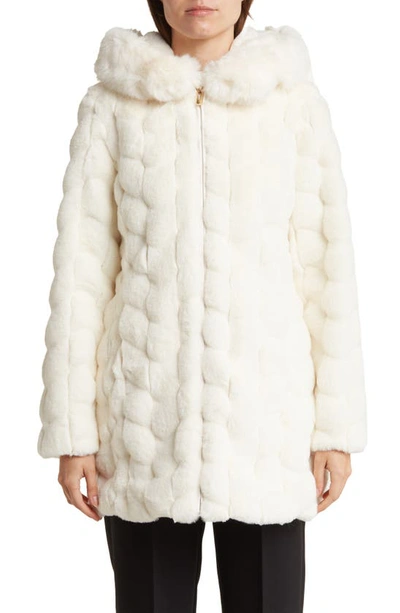 Shop Via Spiga Grooved Faux Fur Hooded Coat In Ivory