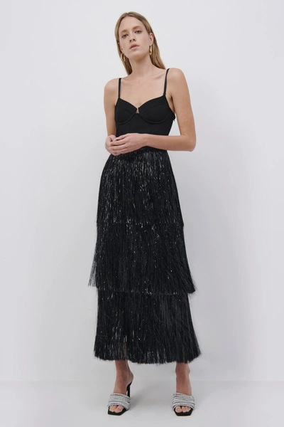 Shop Jonathan Simkhai Hamila Tinsel Fringe Midi Dress In Black