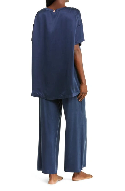 Lunya Washable Mulberry Silk T-shirt Pajamas In Deep Blue