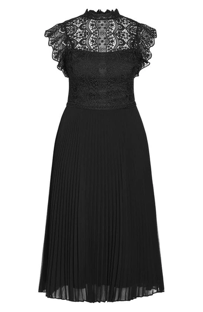 Shop City Chic Livia Lace Yoke Sleeveless Fit & Flare Dress In Black