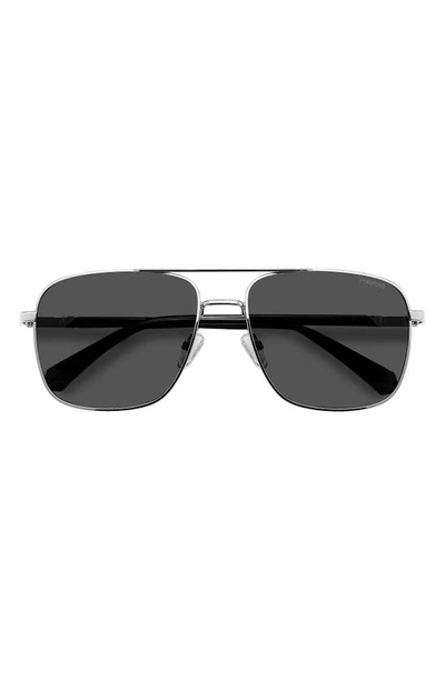 Shop Polaroid 58mm Polarized Rectangular Sunglasses In Palladium/ Grey Polarized
