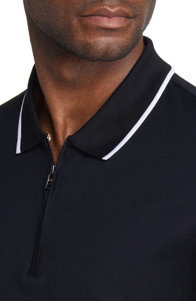 Shop Hugo Boss Boss Polston Tipped Zip Polo In Black