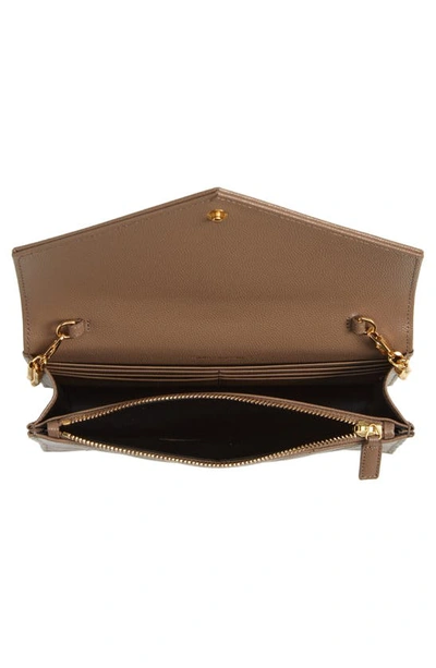 Shop Saint Laurent Cassandre Matelassé Leather Envelope Wallet On A Chain In Taupe