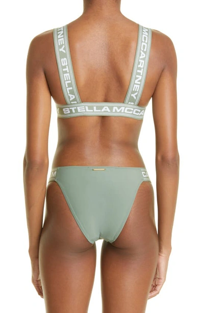Shop Stella Mccartney Sporty Logo Bikini Bottoms In Khaki