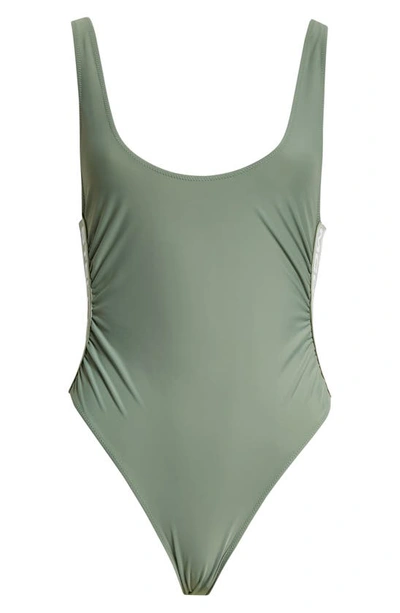 Shop Stella Mccartney Iconic Logo One-piece Swimsuit In Khaki