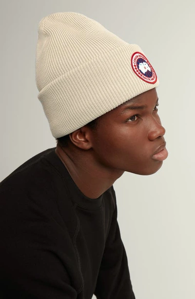 Shop Canada Goose Arctic Disc Merino Wool Toque Beanie In Cottongrass